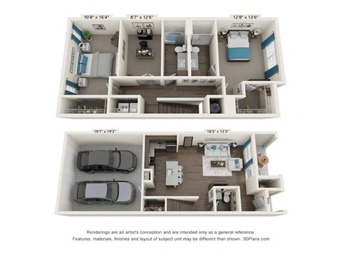 Floor plan for 2 beds, 2.5 baths, 1559 sqft